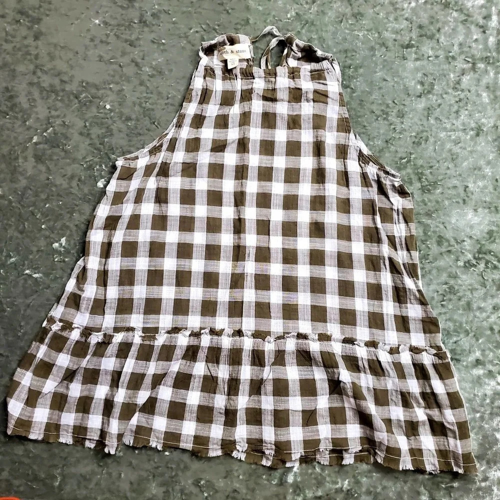 Anthropologie Cloth & Stone Gingham Green Halter Tie Top